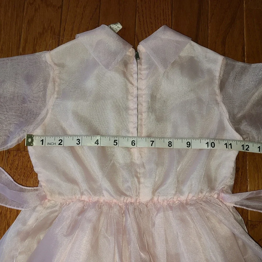 Vtg Rare 1950s Lil Bee Frockette Girls Pink Lining Lace Sheer Belted Dress Sz 5